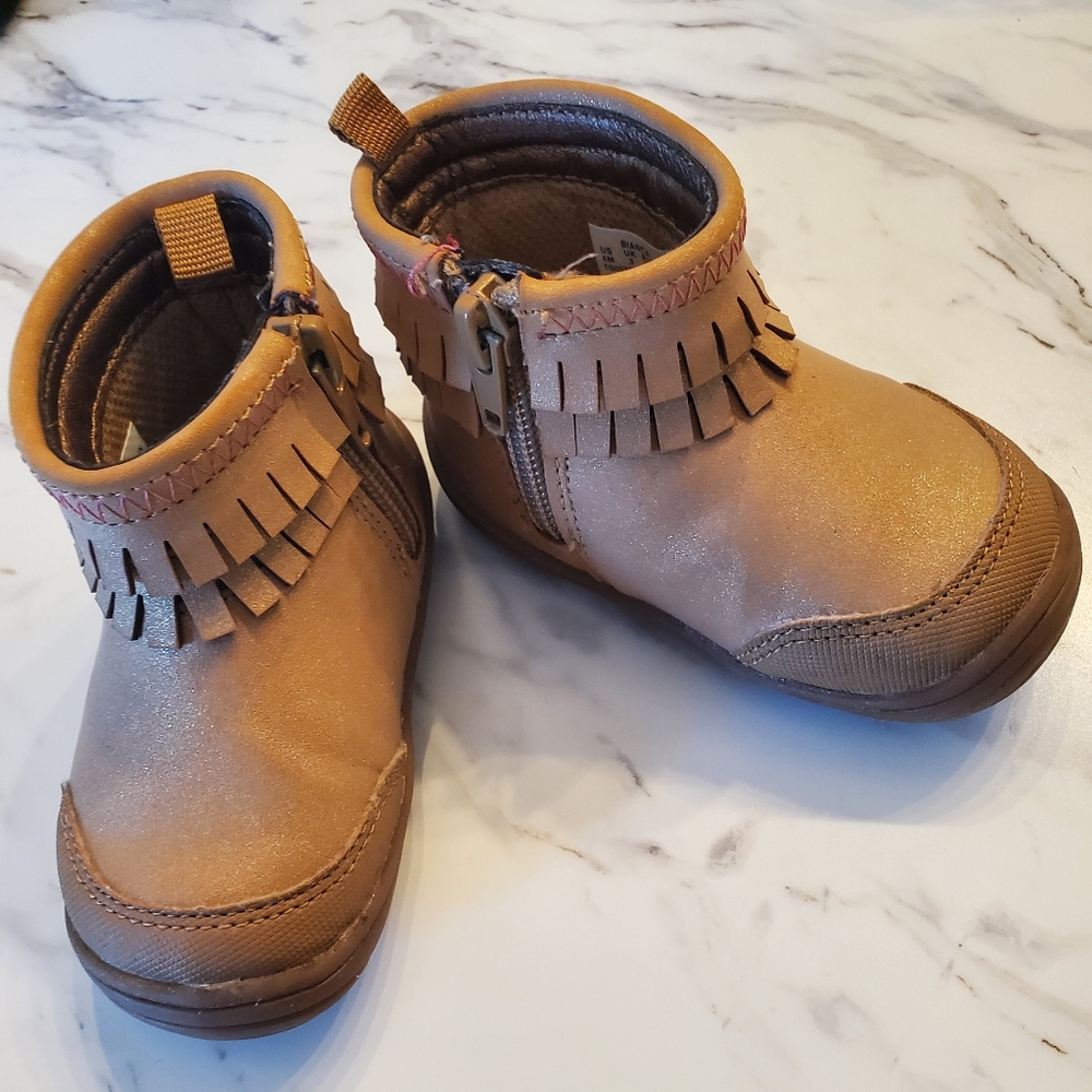 STRIDE RITE Brown Fringe Girls Boots Size 4 EUC Like New No Box